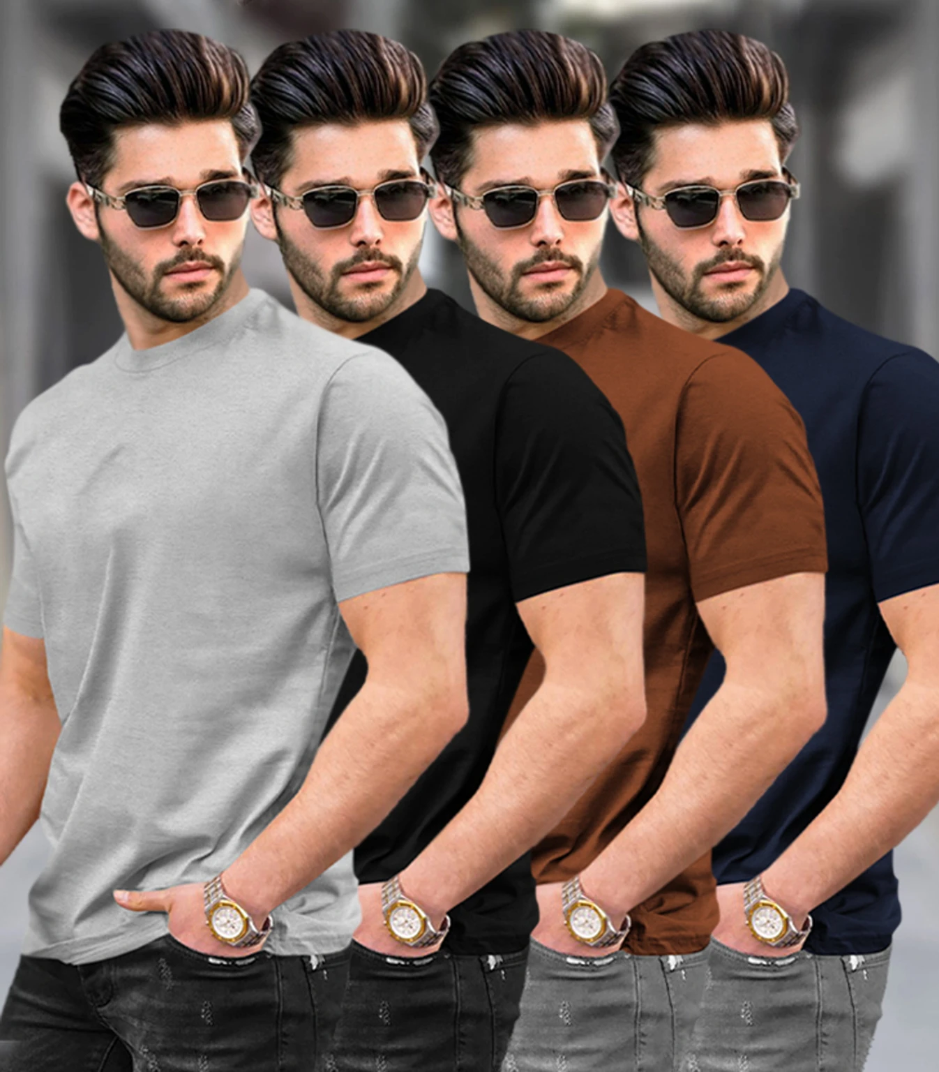 Pack of 4 Men Solid Round Neck Cotton B photo 3